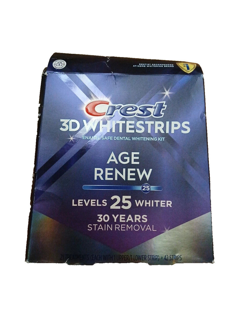 Open Box- Crest 3D WHITESTRIPS – AGE RENE- 25 LEVELS WHITER -42 STRIPS